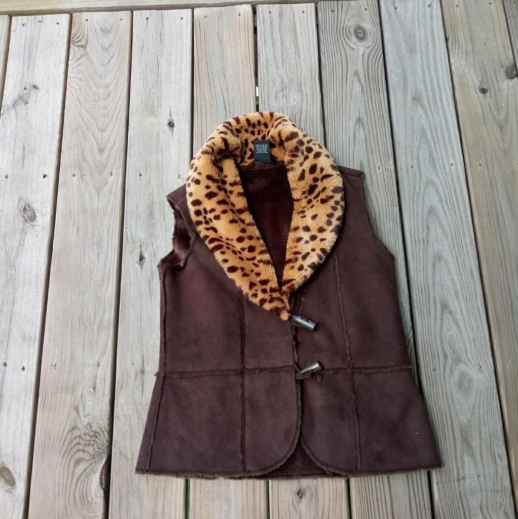 Vintage Brown And Leopard Print Vest Size Medium